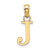 14k Yellow Gold Polished Block Letter J Initial Pendant