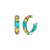 14K Yellow Gold Over Sterling Silver Small Gold Leaf Acrylic Hoops in Teal