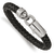 Black Leather and Stainless Steel Antiqued and Polished 8.25-inch Bracelet