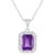 8x6mm Emerald Cut Amethyst and White Topaz Accent Rhodium Over Sterling
Silver Halo Pendant w/Chain