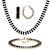 Black Crystal Tennis Necklace, Bracelet And Earring Set In Gold Tone