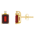 6x4mm Emerald Cut Garnet with Diamond Accents 14k Yellow Gold Stud Earrings