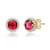 Ruby Color CZ Halo Stud Earrings In 14K Gold Over Brass