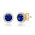 Sapphire Color CZ Halo Stud Earrings In 14K Gold Over Brass