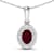 0.85ctw 14K White Gold Ruby and White Diamond Pendant with 18 inch Cable Chain