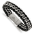 Black Leather and Stainless Steel Brushed 8.5-inch Bracelet