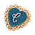 Gold Tone Filigree Heart Blue Enamel Initial Pin