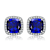 Sapphire Color CZ Halo Stud Earrings In Sterling Silver