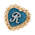Gold Tone Filigree Heart Blue Enamel Initial Pin