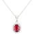 10k White Gold Oval Ruby and Diamond Halo Pendant With Chain