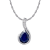 10k White Gold Genuine Pear-Shape Sapphire and Diamond Drop Pendant With Chain