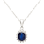 10k White Gold Oval Sapphire and Diamond Halo Pendant With Chain