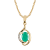 10k Yellow Gold Genuine Oval Emerald and Diamond Pendant With Chain