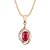 10k Yellow Gold Genuine Oval Ruby and Diamond Pendant With Chain