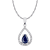 10k White Gold Genuine Pear-Shape Sapphire and Diamond Halo Teardrop
Pendant With Chain