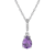 10k White Gold Genuine Pear-Shape Amethyst and Diamond Drop Pendant With Chain