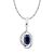 10k White Gold Genuine Oval Sapphire and Diamond Pendant With Chain