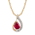 10k Yellow Gold Genuine Oval Ruby and Diamond Halo Drop Pendant With Chain