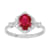 10k White Gold Vintage Style Genuine Oval Ruby and Diamond Halo Ring