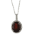 10k White Gold Oval Garnet and Diamond Halo Pendant With Chain