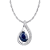 10k White Gold Genuine Oval Sapphire and Diamond Halo Drop Pendant With Chain