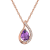 10k Rose Gold Genuine Oval Amethyst and Diamond Halo Drop Pendant With Chain