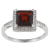 10k White Gold Square Garnet and Diamond Halo Ring