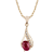 10k Yellow Gold Genuine Oval Ruby and Diamond Drop Pendant With Chain