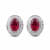 Sterling Silver 7x5 MM Oval Ruby and Natural White Round Diamond Stud Earrings