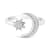 White Sapphire Round Star and Moon Design Ring, Sterling Silver
