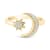 White Sapphire Round Star and Moon Design Ring, Gold Plated Sterling Silver