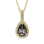 Black and White Diamond Halo Pendant Pear Drop in 14K Yellow Gold With
Chain (1.25 Cttw)