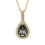 Black and White Diamond Halo Pendant With Chain Pear Drop in 14K Yellow
Gold With Chain (1.41 Cttw)