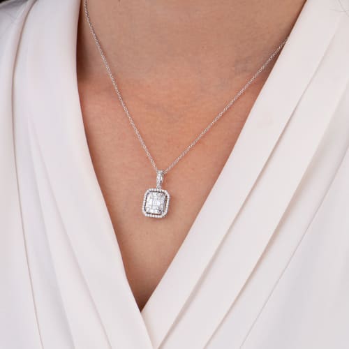 model wearing ZYDO diamond pendant