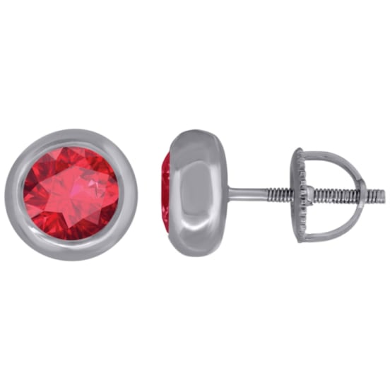 Diamond2deal 925 Sterling Silver Red Cubic Zirconia Round Bezel Setting Studs Earrings For Women