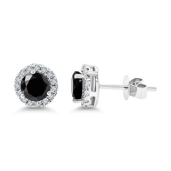 14k white gold black onyx and diamond halo design earrings