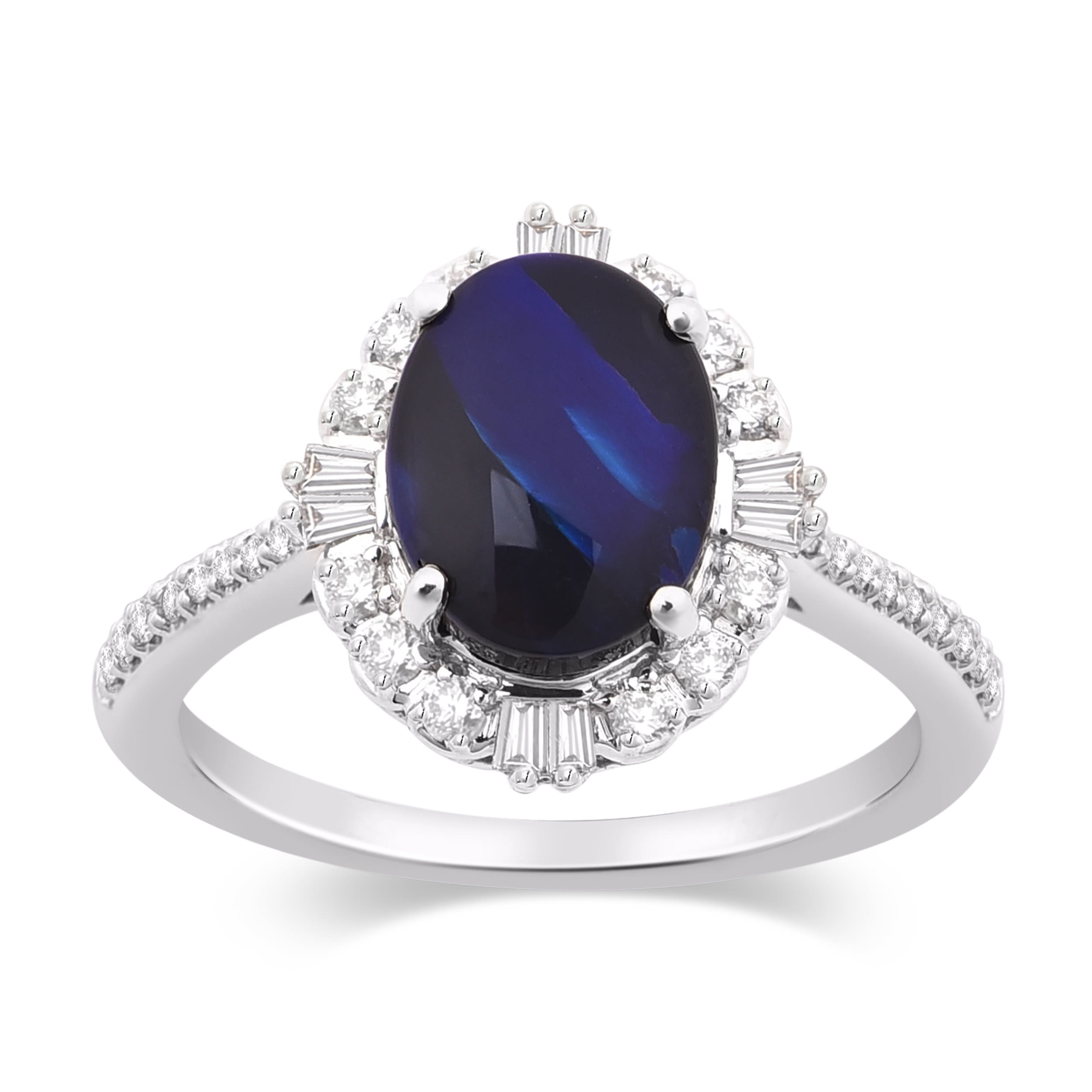 14Kt White Gold, 10x8mm Blue Sapphire & Diamond Fashion Ring 