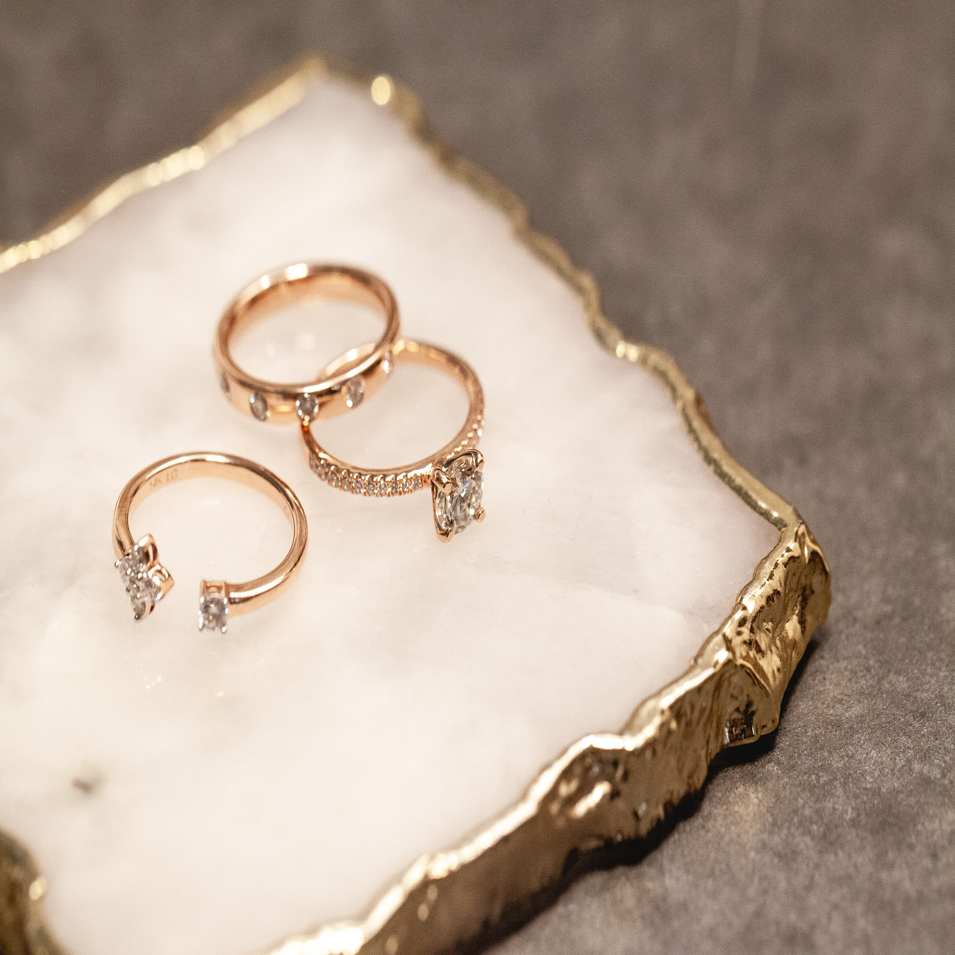 Change up your bridal set with different style stackable rings.