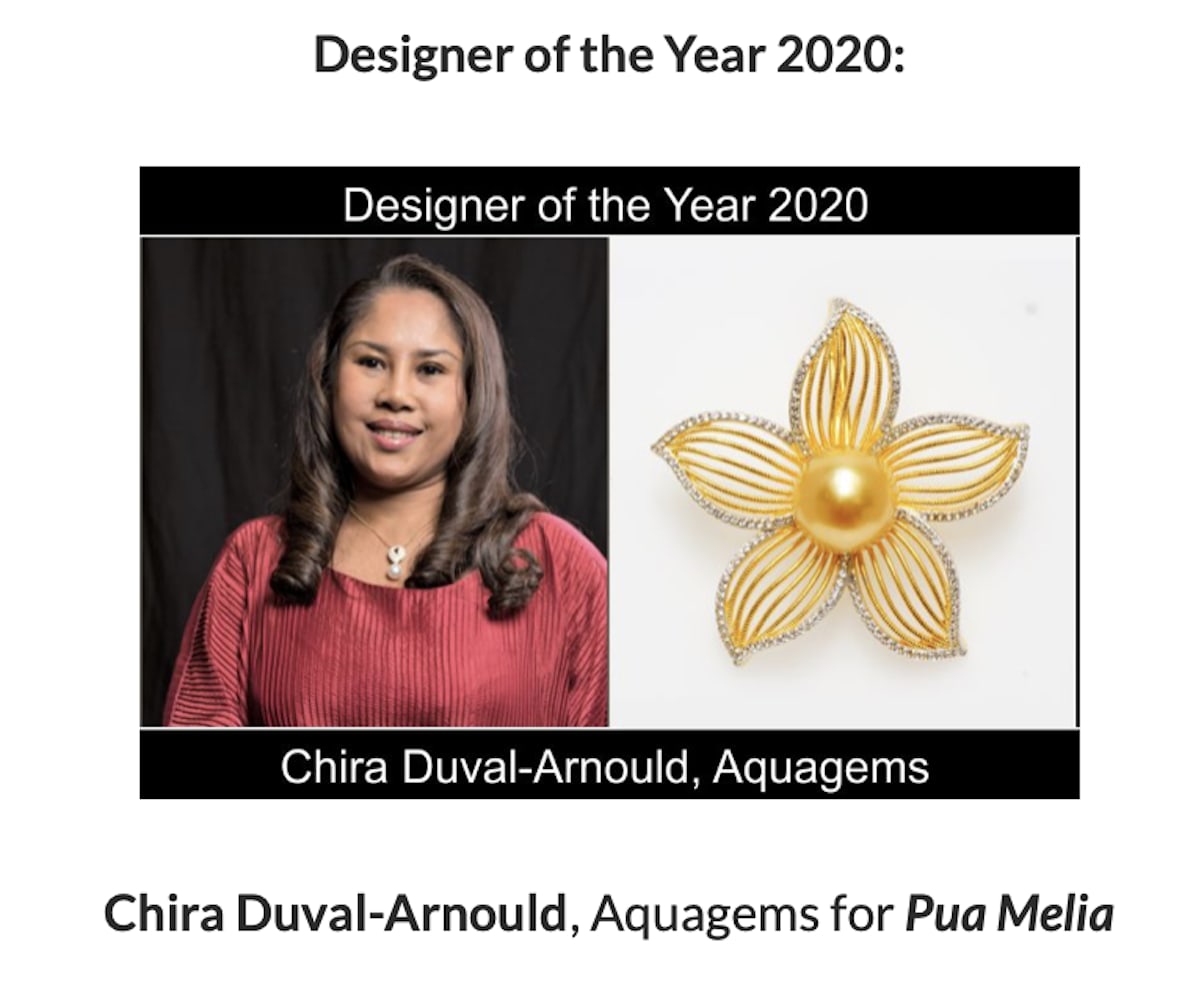 Head Designer Chira Duval-Arnould was awarded Designer of the Year 2020 by the Hawaii Jewelers Association (HJA) 