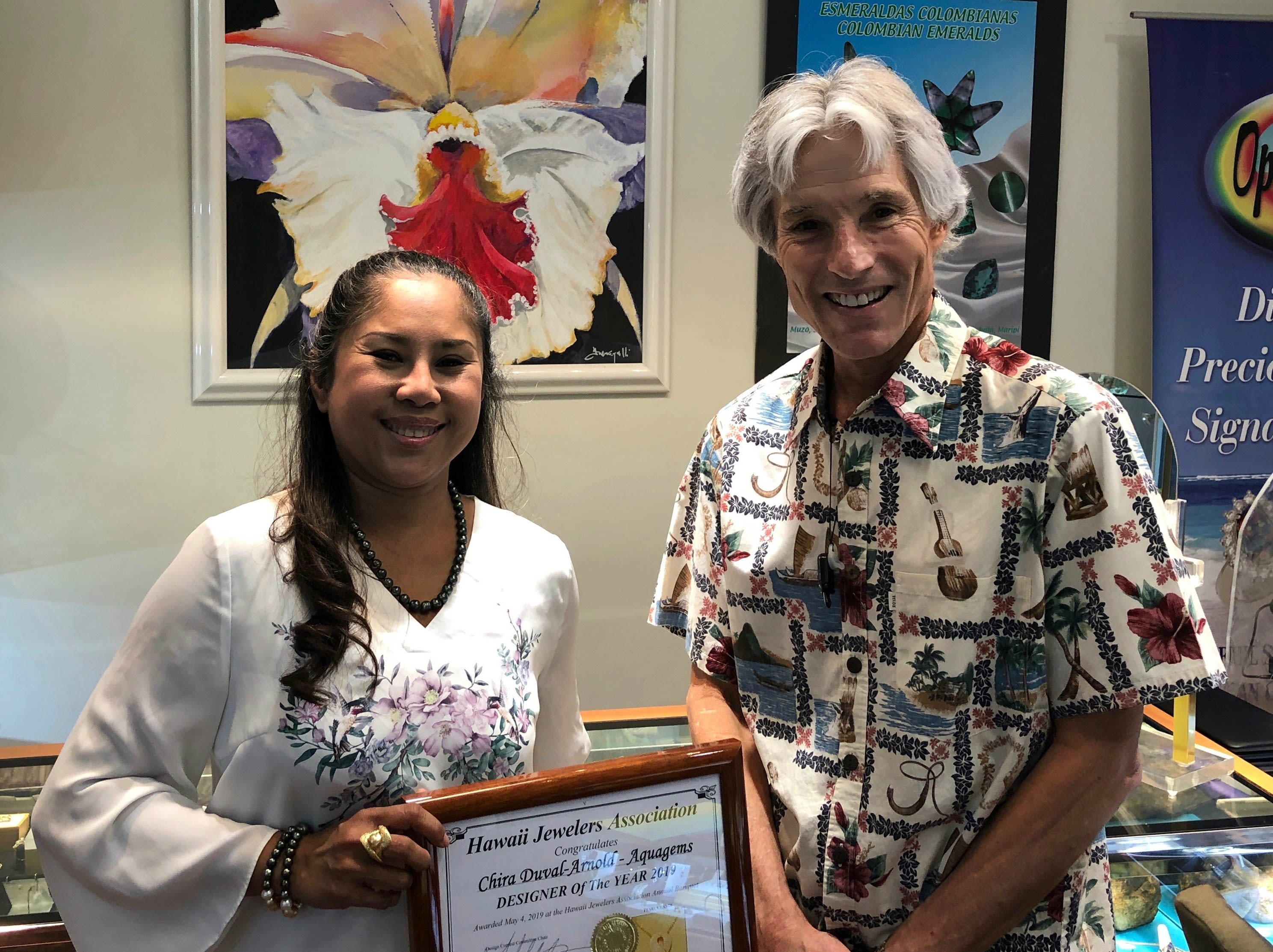 Chira Duval-Arnould accepting her award for Designer of the Year 2020 by the Hawaii Jewelers Association (HJA) 