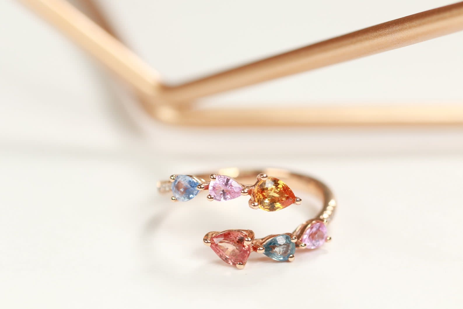 Classic Multi Sapphire 14K Yellow Gold Pear Cut Wedding Ring by 