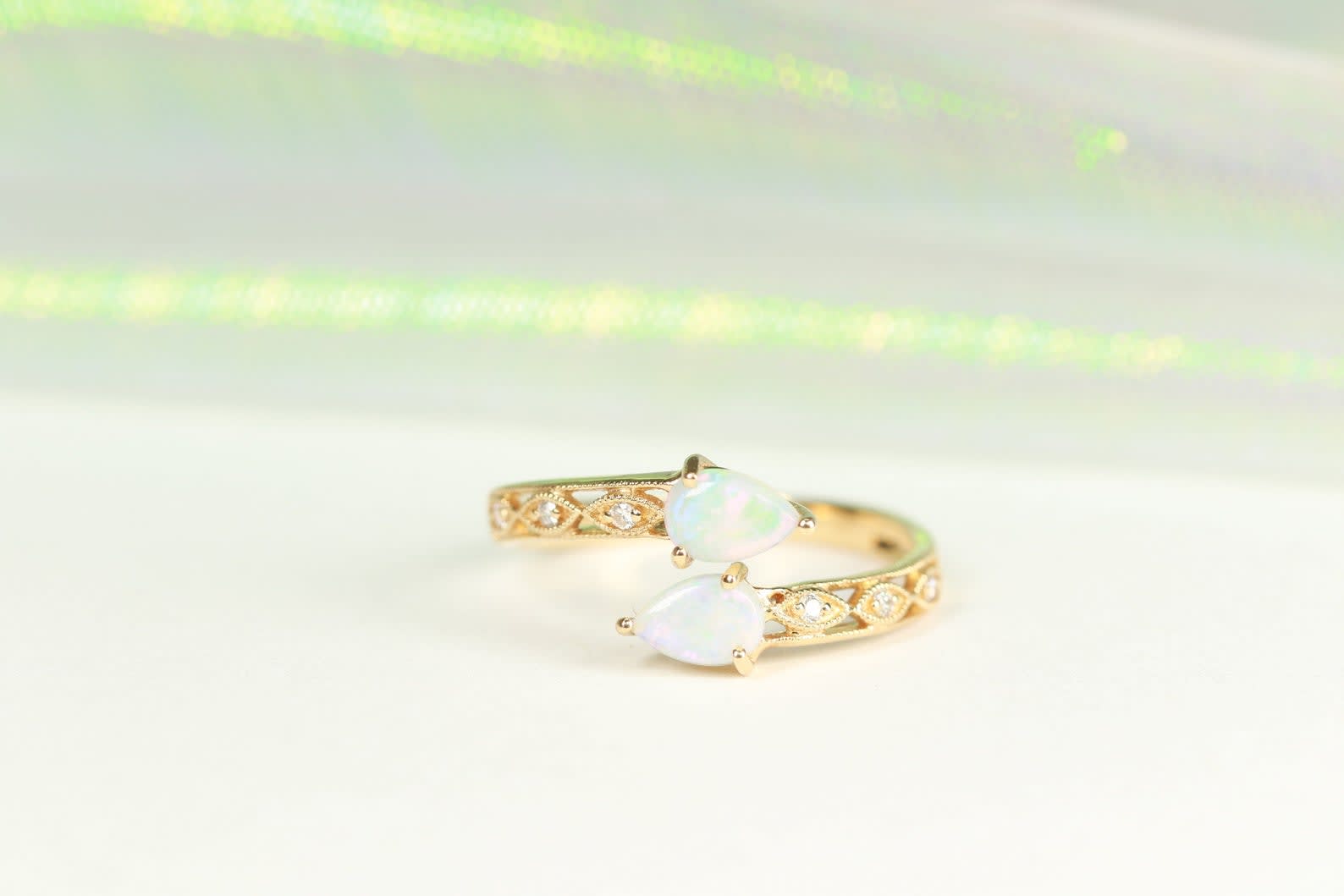 Classic Ethiopian Opal 14K Yellow Gold Pear Cut Engagement Ring by 