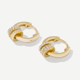 gold small hoop earrings with white stones