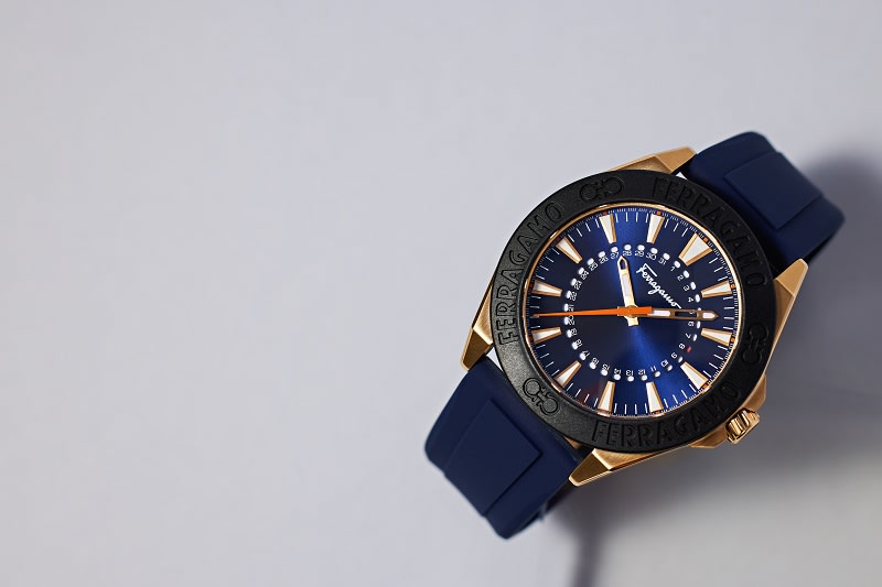 a ferragamo yellow gold navy watch 