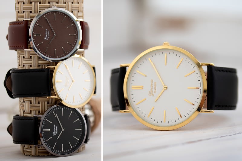 a group of mens dress watches with leather straps 