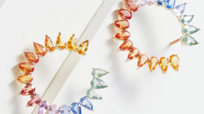 multi-colored sapphire hoop earrings 