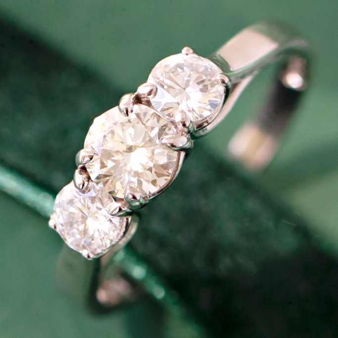white gold three stone lab grown diamond ring