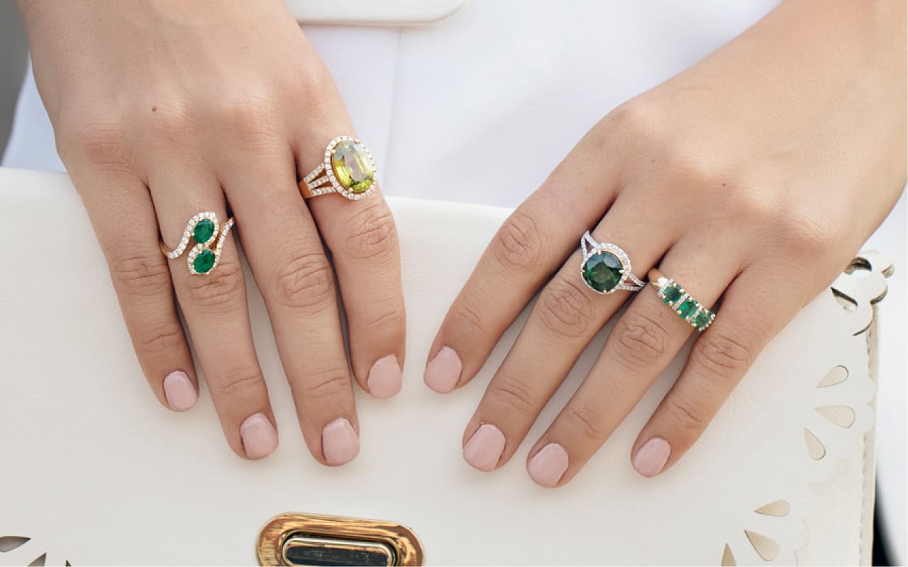 Woman wearing birthstone jewelry