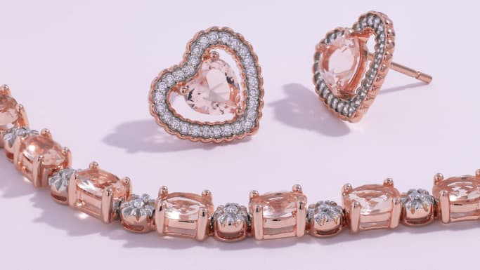 morganite heart studs and tennis bracelet in rose gold