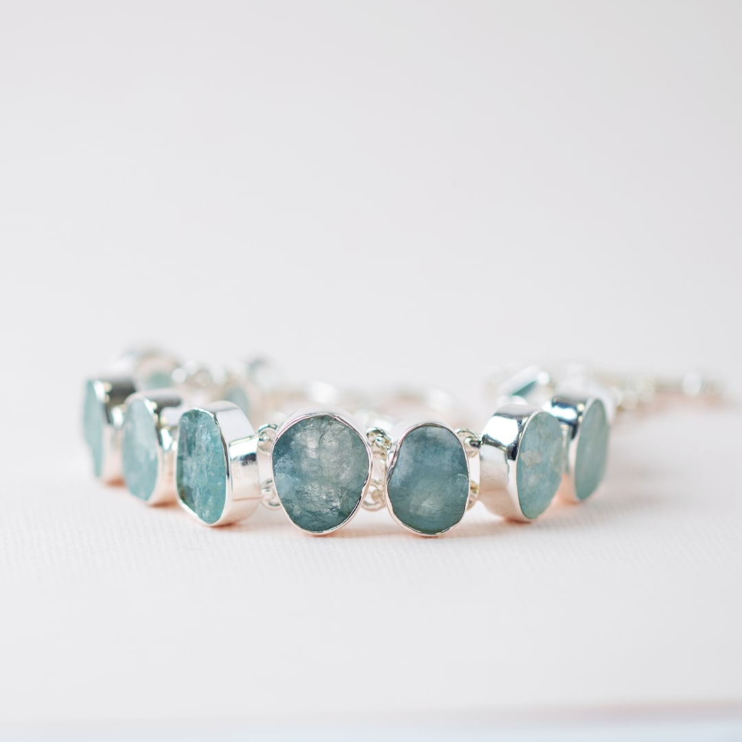 an aquamarine and silver bracelet 